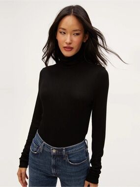 Michael Stars Tara Crop Turtleneck Top Black Size OS NWT